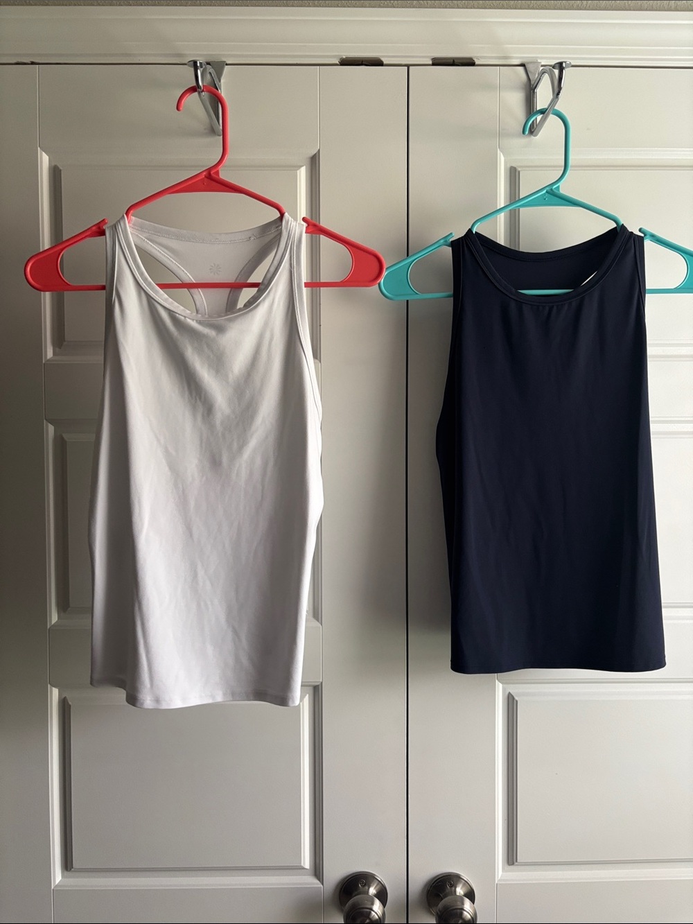 Athleta Racerback Transcend Tank Tops - White & Navy